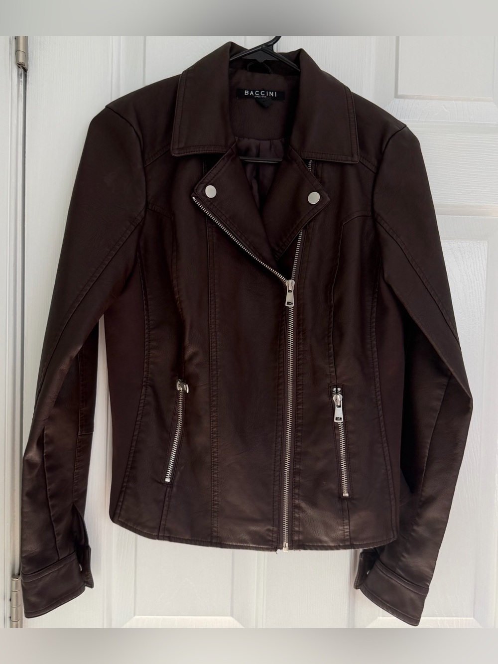 Baccini Brown Faux Leather Moto Jacket Asymmetrical Zip - Women's S